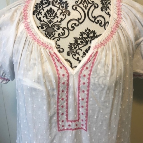 Izod White Pink Boho Flowly Embroidery Cotton S - Picture 3 of 7